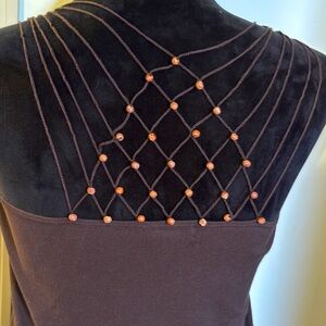 New York & Co - M - brown tank top - sweater - beads - fun - unusual